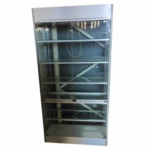 Стойка витрина стекло металл серая-белая 5 полок 104/40/201 4 двери распашные