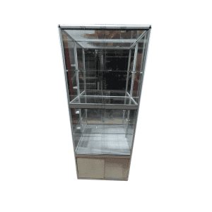 Стойка витрина стекло металл 80/50/190 двери 4 серая 3 полки