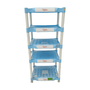 Стойка торговая домик в деревне 57.5/47/135 пластик 5 полок бело-голубая
