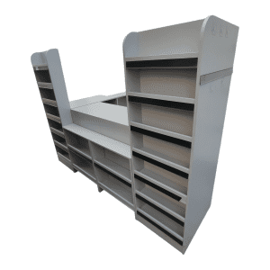 Прилавок кассовый 220/140/160 1 дверь 3 ящика 12 полок