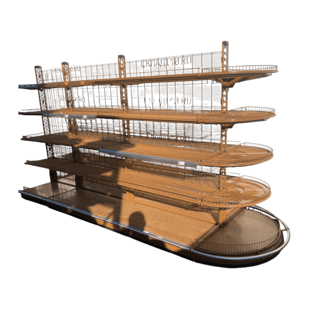 Стеллаж торговый островной радиусный сетчатый